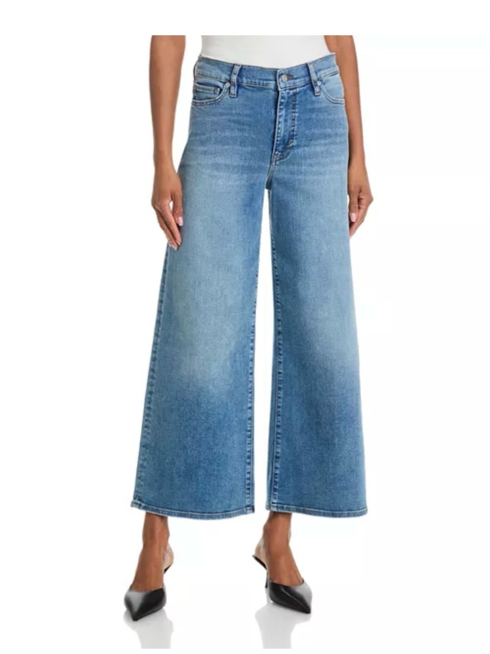 Frame Le Palazzo crop Denim Wide-Leg High-Rise Jeans — Light Blue Wash